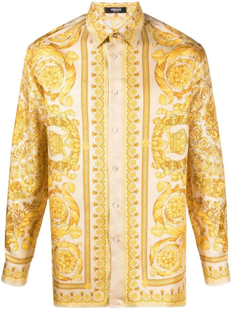 versace inspired satin shirt|Versace Barocco Print Silk Satin Button.